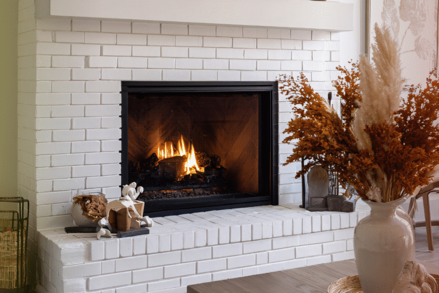 painted brick fireplace