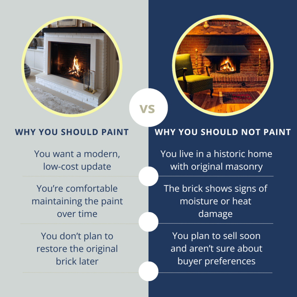 why you should or should not paint your brick fireplace